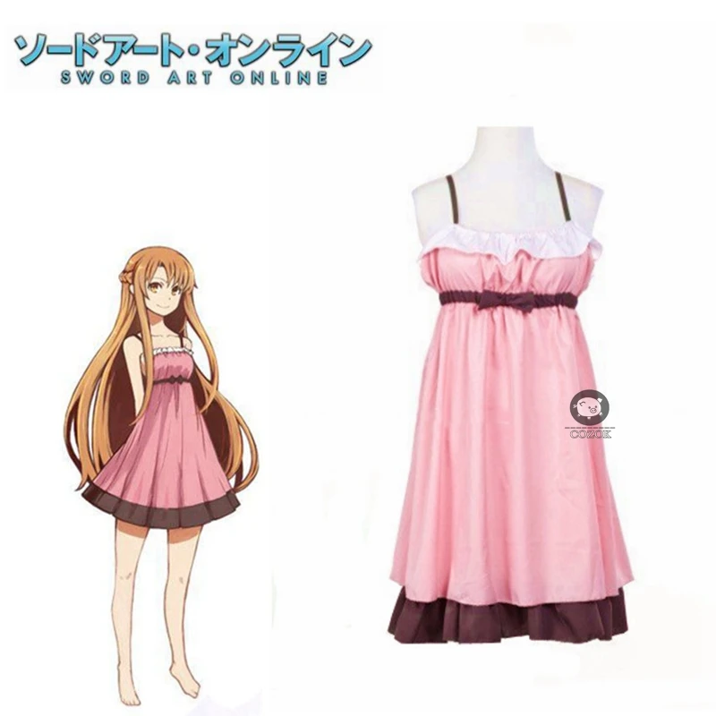 

Anime Sword Art Online Cosplay SAO Asuna Yuuki Pajamas Pink Dress Cosplay Costume