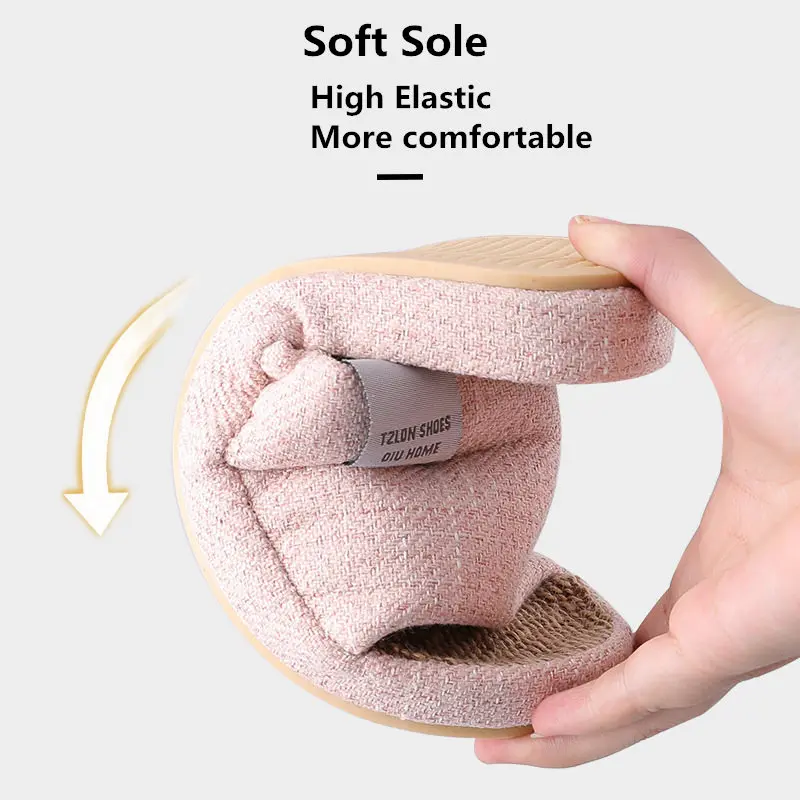 Дышащие льняные тапочки для женщин домашние бесшумные Нескользящие влюбленных