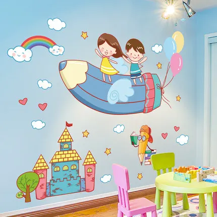 

Kids Room Wall Sticker Self-adhesive Kindergarten Classroom Cultural Wall Painting Room Layout Cartoon Wallpaper Mural Wall Art