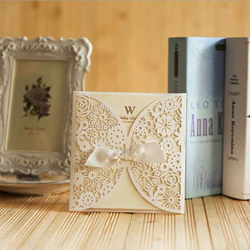 

25Pc Romantic Red White Vintage Luxury Elegant Golden Laser Cut Wedding Business Valentine Thanksgiving Invitation Card Supplies