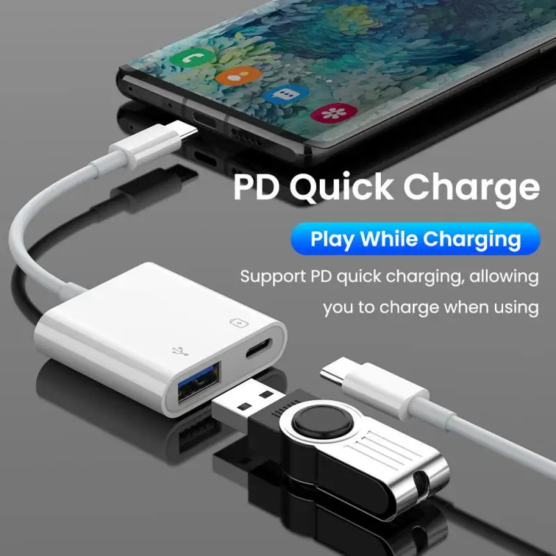 

2 In 1 Type-C OTG Adapter 18W DP QC Fast Charge Cable Converter Type C To USB3.0/USB C Charging Splitter For Xiaomi 10 Huawei