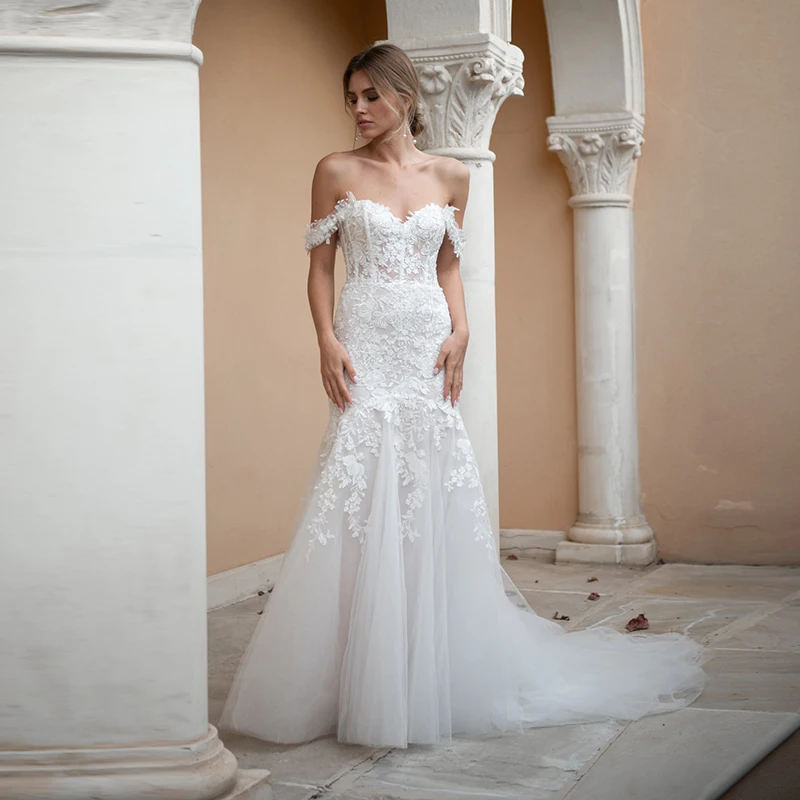 

Eightale Mermaid Wedding Dress Sweetheart Appliques Lace Wedding Dress Custom Made Sexy Off the Shoulder Vintage Bridal Dress