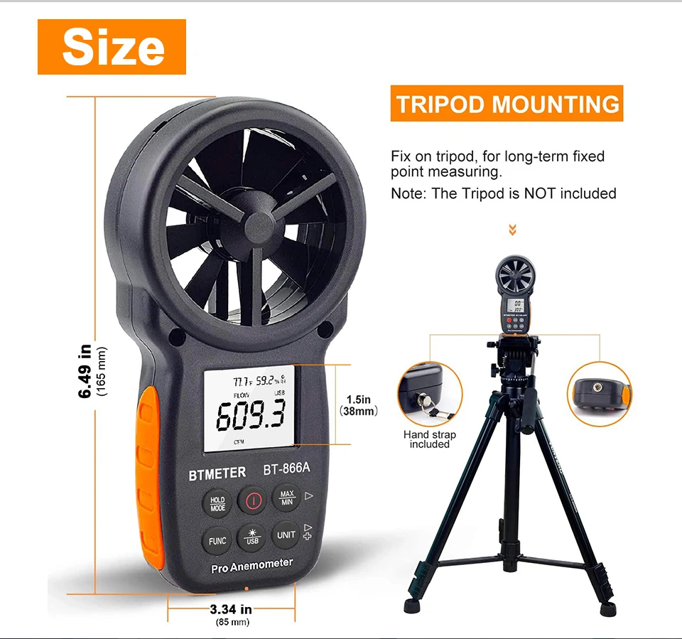 Высокоточный цифровой анемометр портативный ОВКВ CFM Ручной измеритель скорости