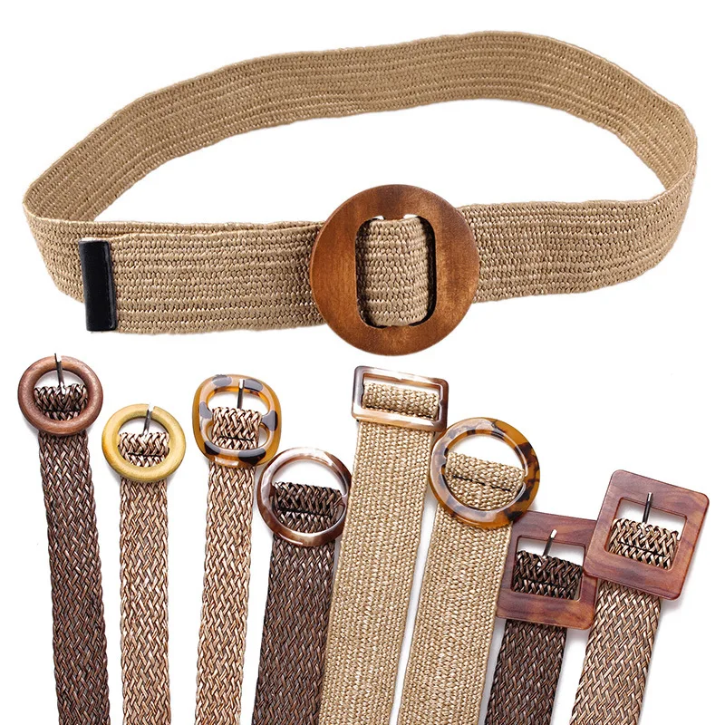 Плетеный пояс деревянная Пряжка женское повседневное роскошное модное платье