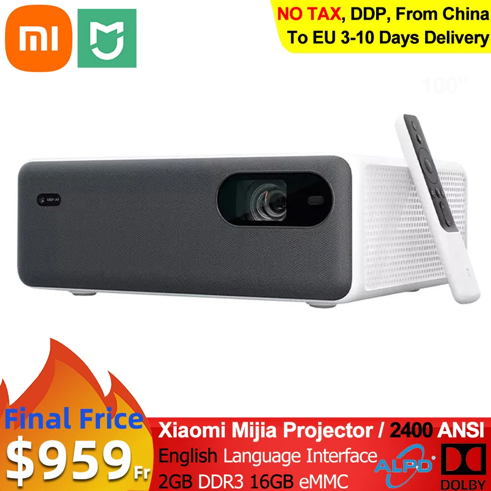 Mijia-proyector para cine en casa, dispositivo de proyección de 2400 Lúmenes ANSI, 1920x1080P, 16GB, eMMC, Wifi, Bluetooth, ALPD3.0, láser, TV