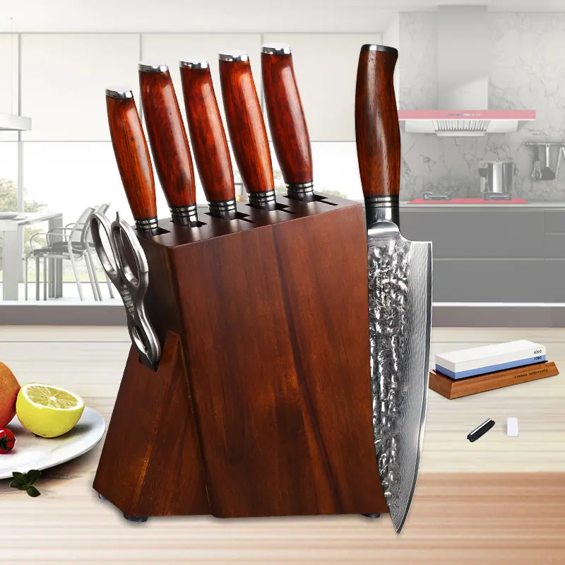 

YARENH 5-8 PCS Chef Knife Set - High Quality Acacia Wood Knife Block Set - Damascus Steel Pro Kitchen Knives Sets - Chefs Gift