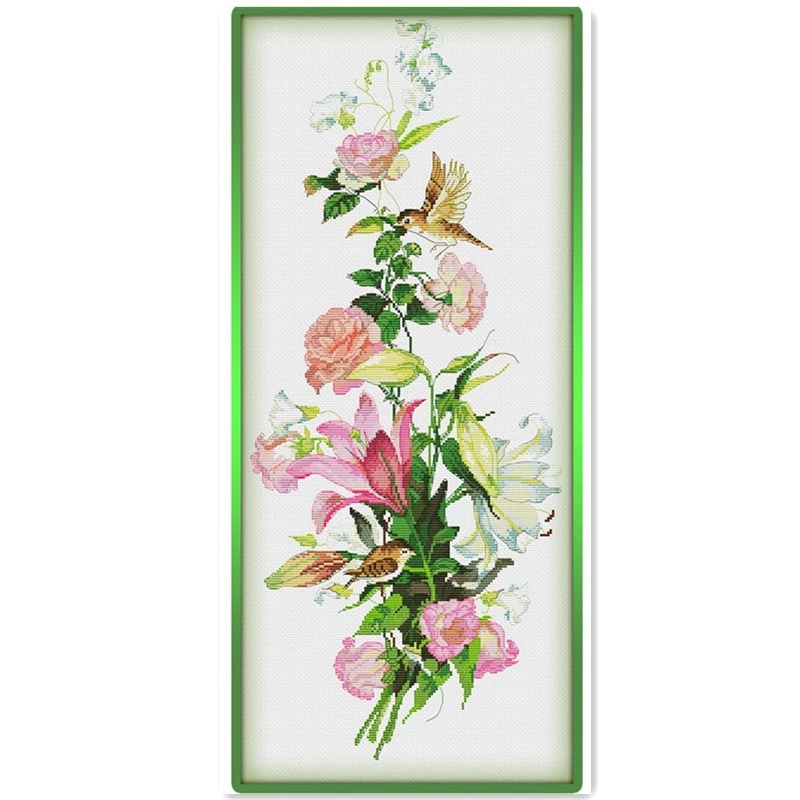 Пакет для вышивки крестиком Tit with rose lily цветок 18 карат 14 11 ткань хлопковая нить