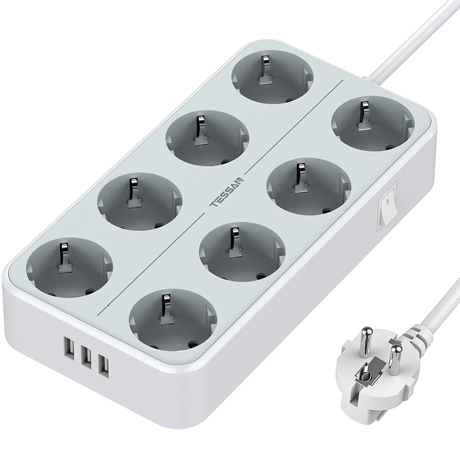 Удлинитель TESSAN настенный на 8 розеток С 3 USB портами|Удлинители электрические| |