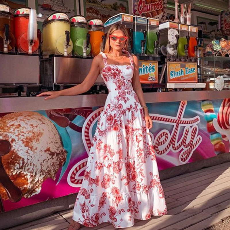 

Floral Cami Dress Printing Tube Top for Women Summer Wear Hight Waist Trending Midi Pleated Cute Lolita Swing Tea Dresses Tunics