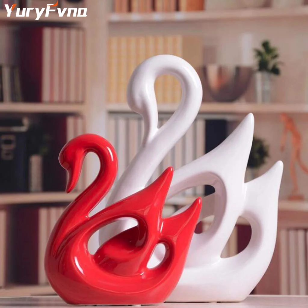 YuryFvna 2 шт. керамическая фигурка лебедя пара животных скульптура любовник ремесло