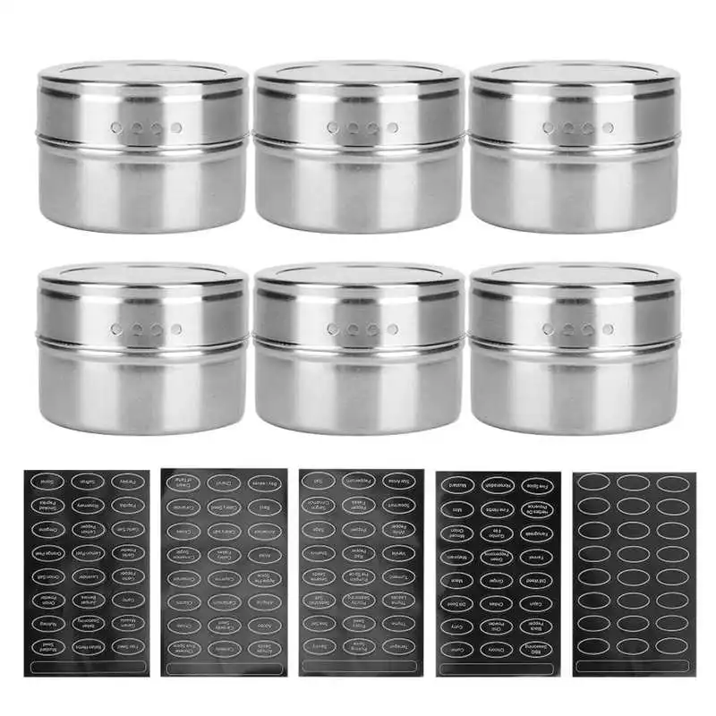 

6Pcs/Set Stainless Steel Seasoning Box Spice Tank Jars Pepper Condiment Storage Containers
