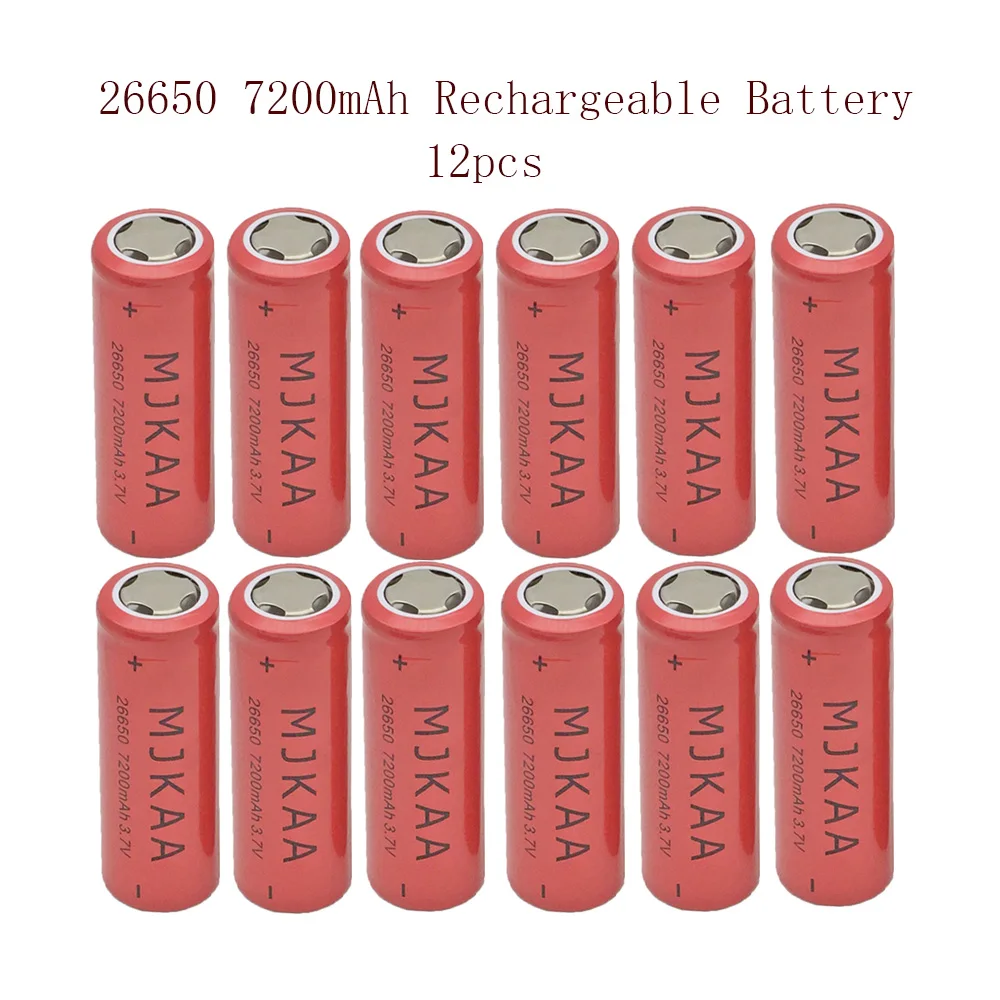 

12pcs 26650 7200mAh 3.7V Lithium Rechargeable Battery High Capacity Li-ion Baterias for Flashlight 20A Batteries