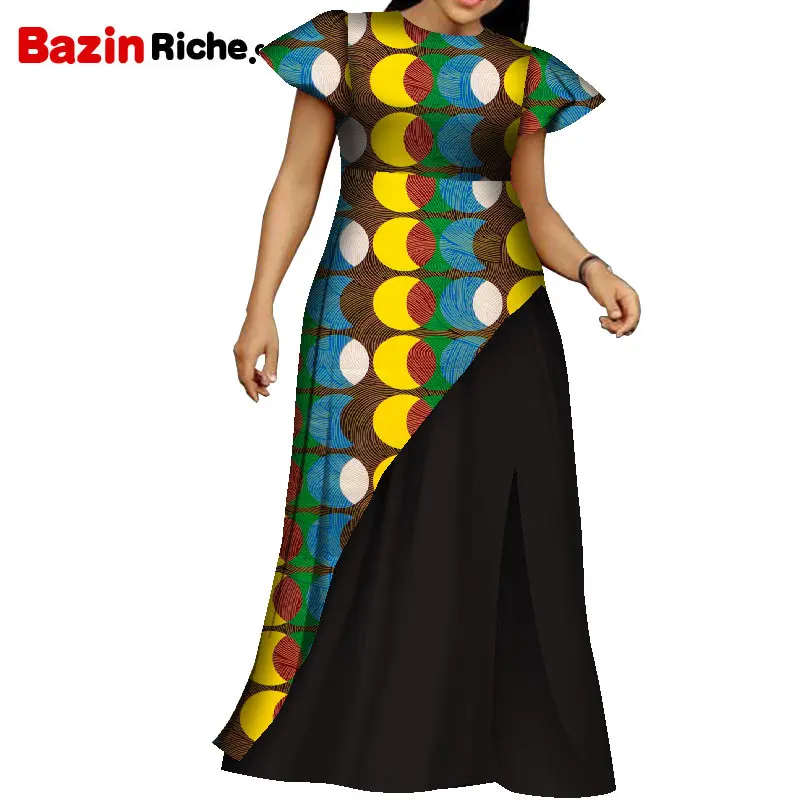 

Maxi African Dresses for Women European Clothing O-Necklace Short Sleeve Clothes WY8227