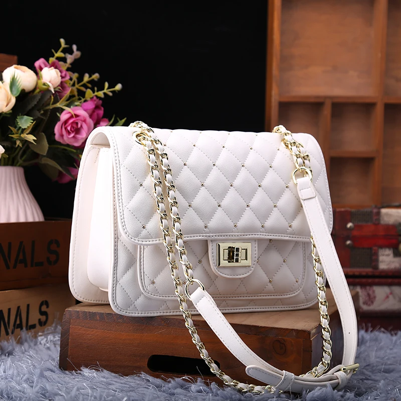 

Sheepskin Handbags 2021 New Fashion Rhombus Rivet Chain Bag Leather All-match Single Shoulder Satchels Small Square Bag Sac Luxe