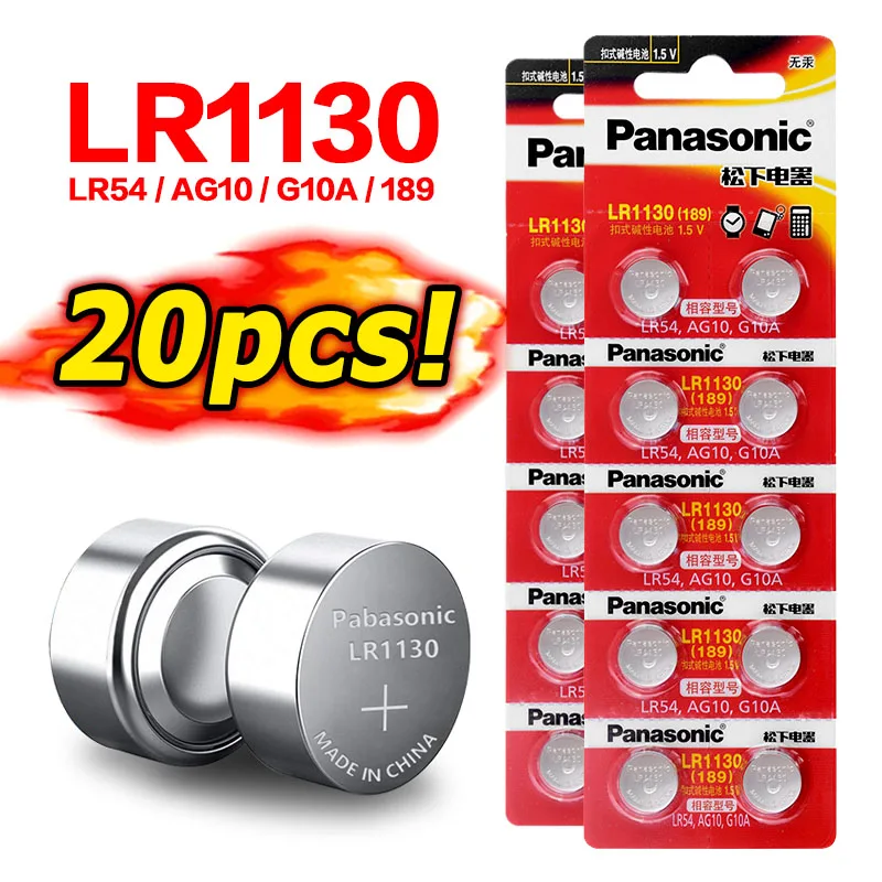 20 шт. AG10 батареи LR1130 батарейки для монет 1 5 В щелочные часов игрушки LR54 189 L1131 SR1130 G10