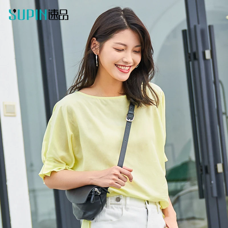 SUPIN женская футболка с коротким рукавом однотонная винтажная простая