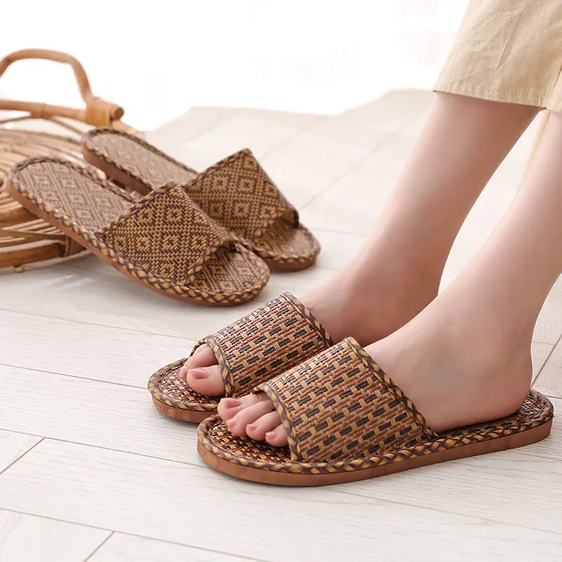 Шлепанцы женские Нескользящие комнатные ротанговый соломенный коврик сланцы