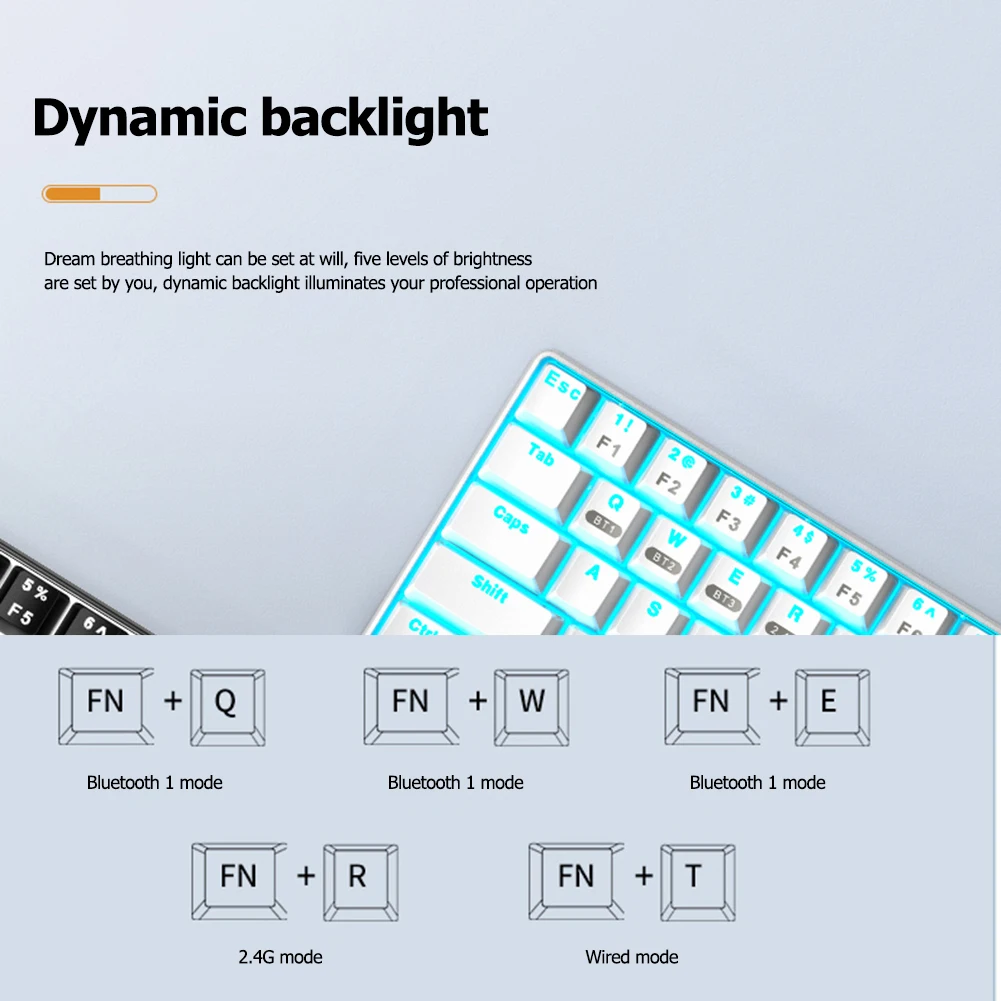 

Mechanical Keyboard Office Gaming Keyboard 68-Key 2.4GHz Wireless Bluetooth Keyboards Wired Keypad for Desktop Laptop Computer