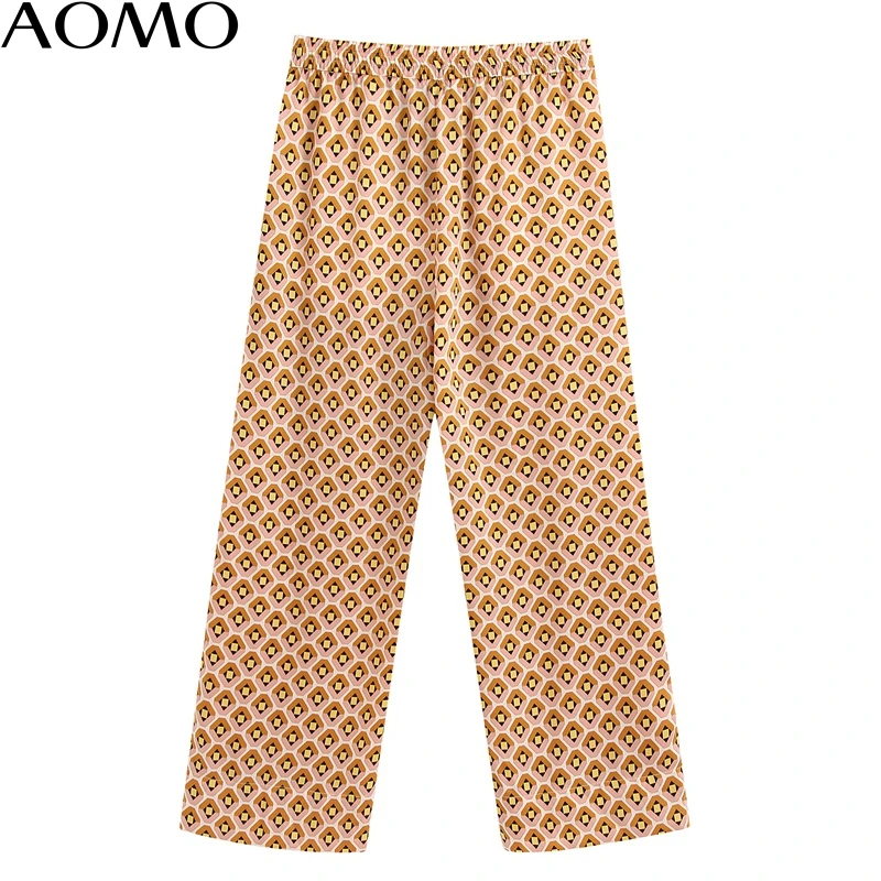 

AOMO fashion women geometric print pants trousers vintage style pockets pants pantalon BE337A