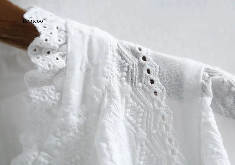 

Spring Women's White Shirt, Women's Lace Top, New Embroidery Long-Sleeved Shirt, Hollow Top, Good Quality