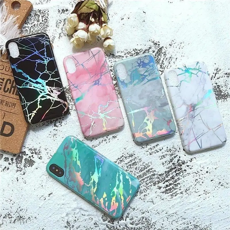 3D Печатный мраморный переливающийся голографический чехол для телефона iPhone X XS