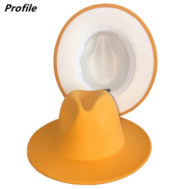 

Two-color fedora hat 2021 new color adjustable unisex hat Fedora hat felt hat yellow + white hat Jazz winter hat кепка мужская