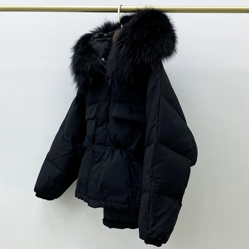 Женский пуховик с капюшоном Janveny непромокаемый короткий из натурального меха