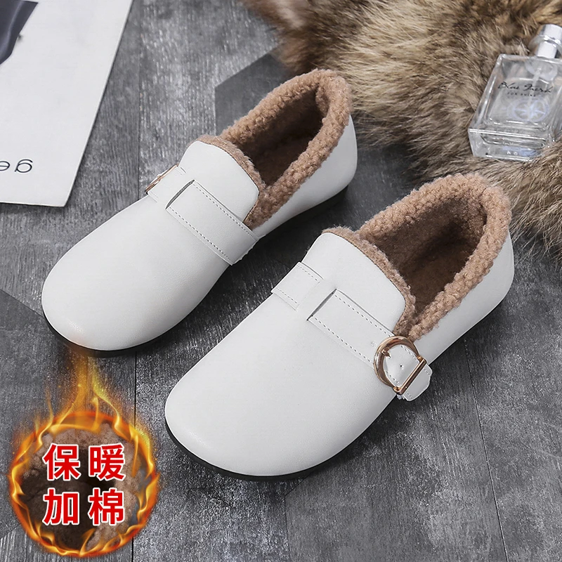 

Женские меховые туфли на плоской подошве, теплые зимние тапочки на плоской подошве из искусственного меха, уличная Модная брендовая зимняя ...