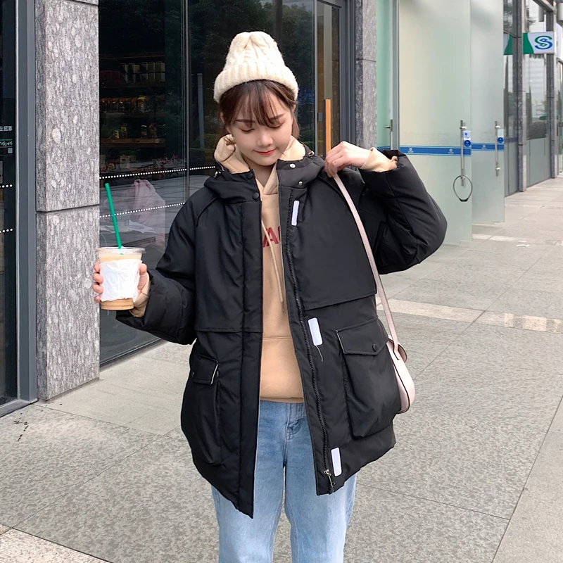 Женская куртка с капюшоном оверсайз свободная зимняя подкладкой 2019|Женские
