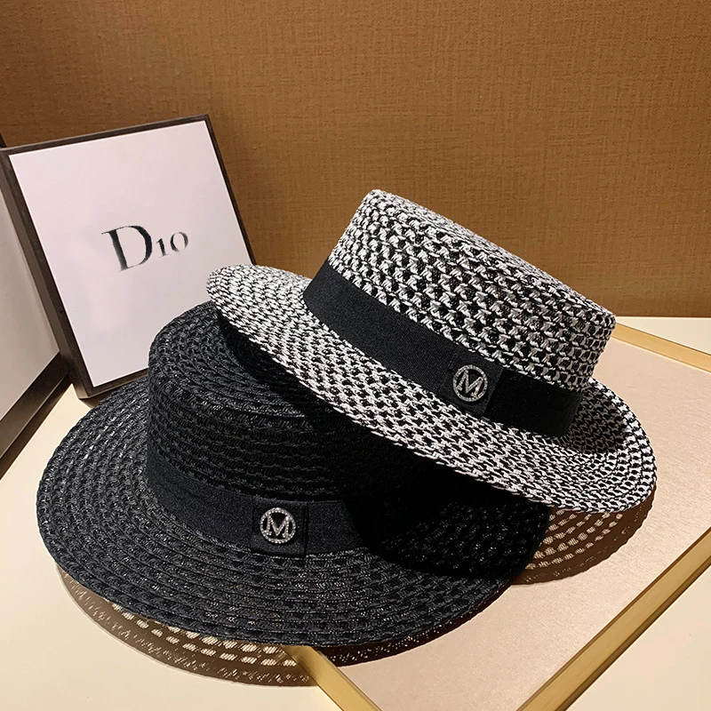 

Summer hats for women visor Straw hat Women Fedora M Letter Panama hat ladies hats Classic gorros Travel Flat Top beach hat