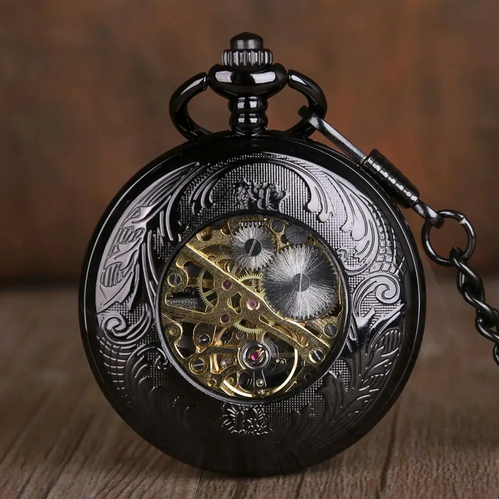 New Cool Design Black Flying Eagle Mechanical Pocket Clock Steampunk Unique Manual String Women's Pendant Fob Chain