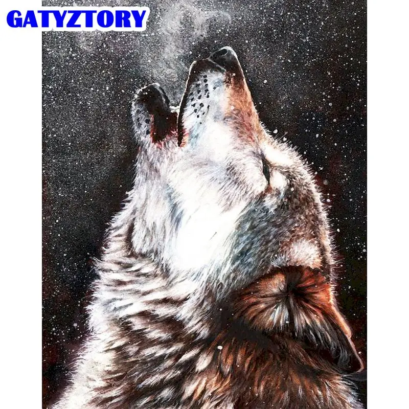 

GATYZTORY 60x75cm Frame DIY Painting By Numbers Kits Wolf Animals Canvas By Numbers Handmade Acrylic Paint Canvas Painting Art