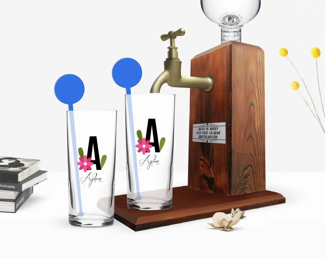 

Индивидуальный красочный дизайн с надписью и именем, двойная чашка для водки и деревянная подставка для водки, Подарочный набор-4