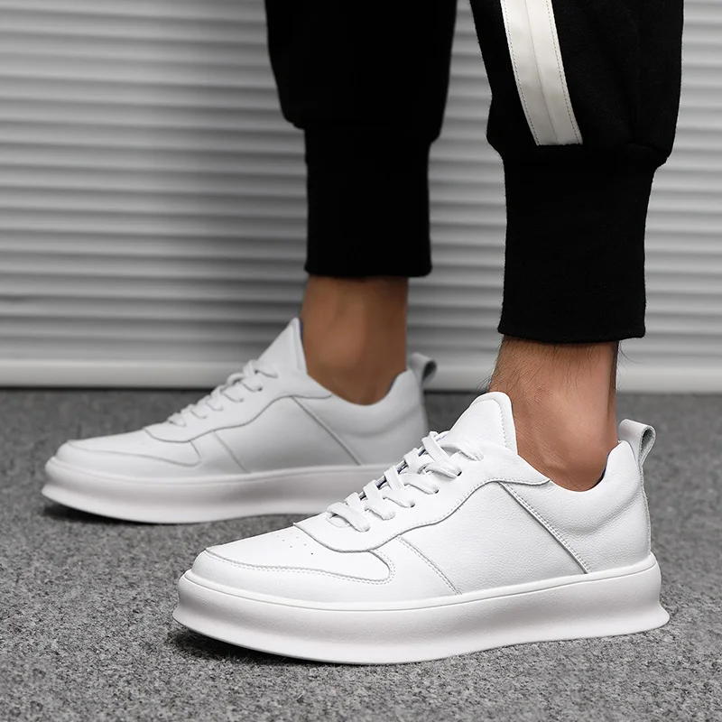 Мужские Белые Спортивные кроссовки из натуральной кожи мужская повседневная