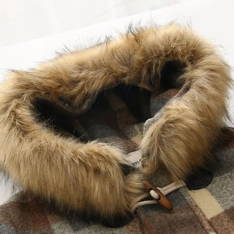 Повседневное коричневое женское клетчатое шерстяное пальто 2019 Осень-Зима Новая