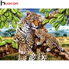 Алмазная живопись Huacan, мозаика с леопардовым принтом, животное, домашний декор, вышивка крестиком с деревом, натуральное искусство
