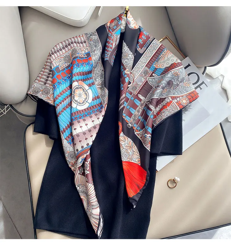

Design Scarf Square Hijab Neck Foulard Twill Silk Large Scarves Kerchief Female Soft Headband 2021 Spring Wraps Bandana Hijabs