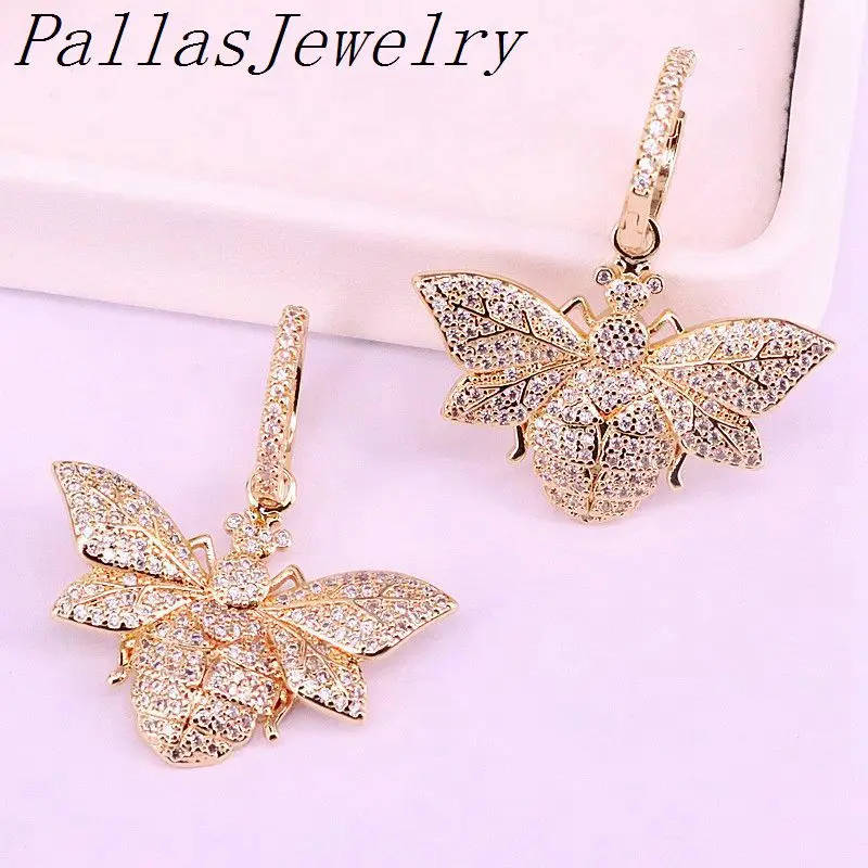 

4Pairs New Design Shiny Elegant Cubic Zircon Micro Pave Micro Pave CZ Gold Color insect Dangle Earrings For Women Girls