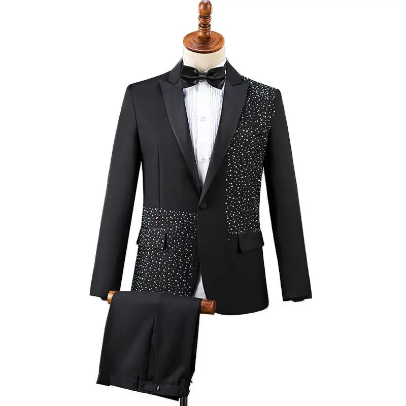 

New Style Groom Wear Costume Homme Mariage Men Stylish Suits Stage Singer Wedding Groom Jacket Pants 2 Pieces