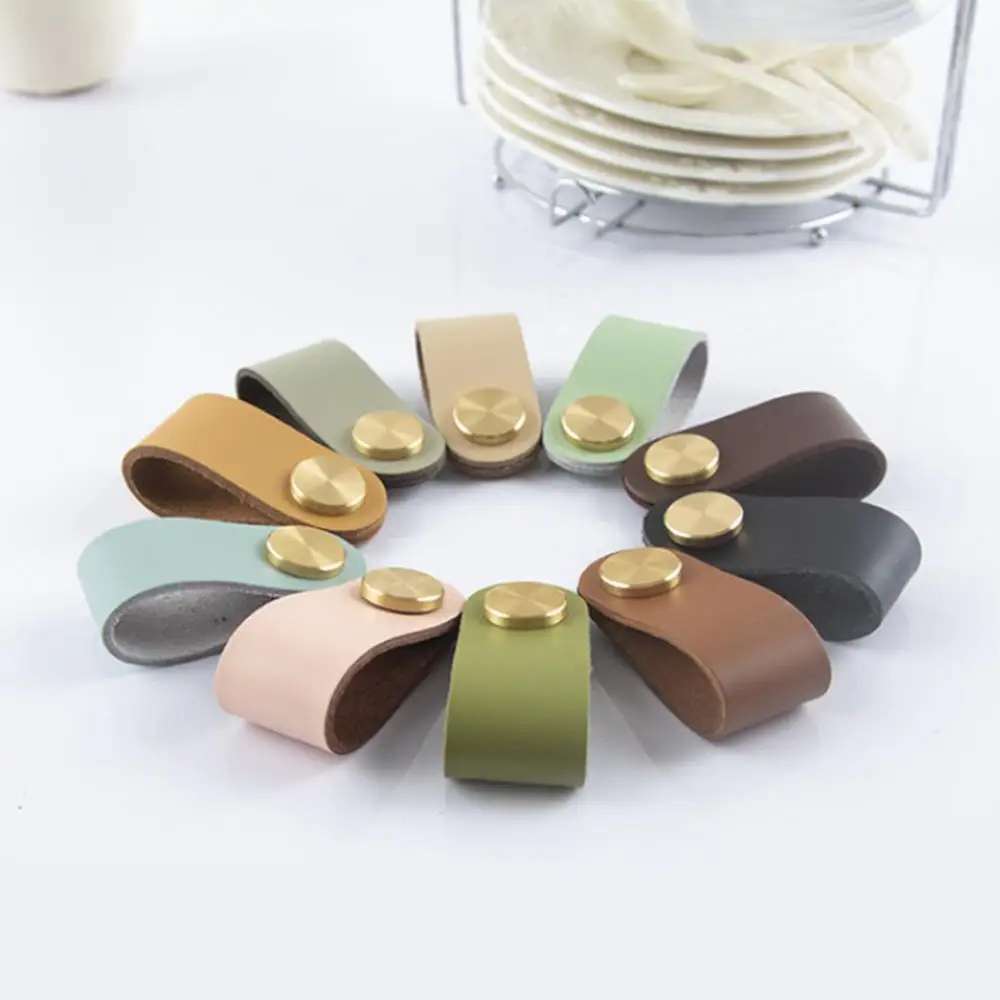 

Nordic Style Furniture Leather Pull Handle Drawer Knob Brass Wardrobe Cupboard Cabinet Handle Door Pulls Decorative Hardware