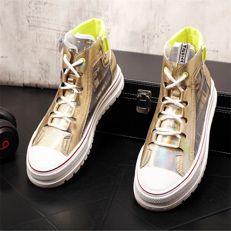Gold Silver Hip-Hop High Tops Young Men Sneakers Trainers Flat Skateboard Shoes Zapatillas Hombre | Обувь