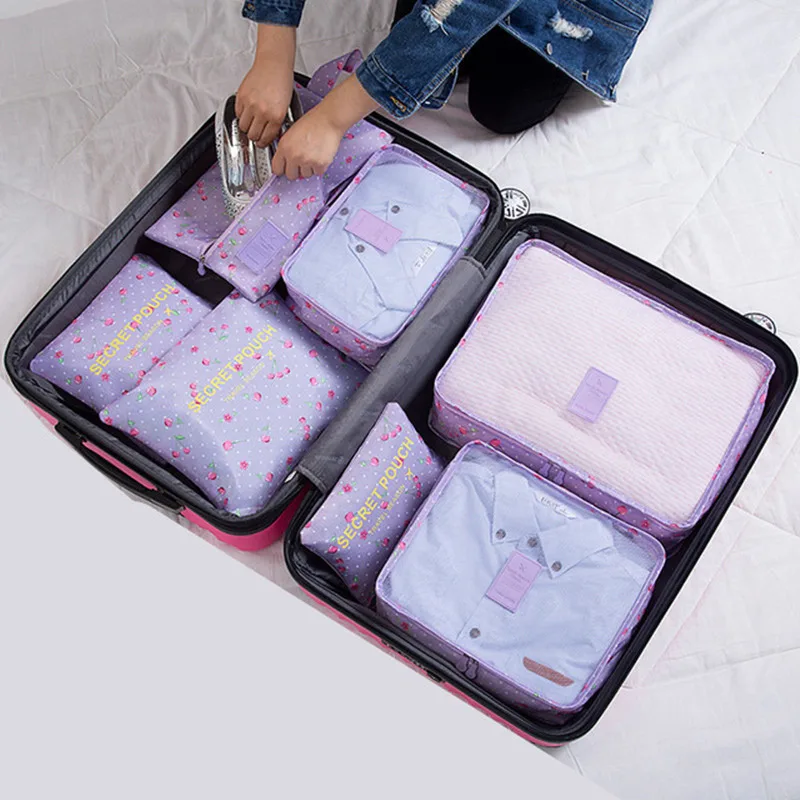 7pcs Purple cherries 7 шт./компл. дорожная сумка для багажа чемодан одежда сумка для хранения косметики упаковка куб Организатор багаж дорожная сумка для путешествий аксессуары - Цвет: 7pcs Purple cherries