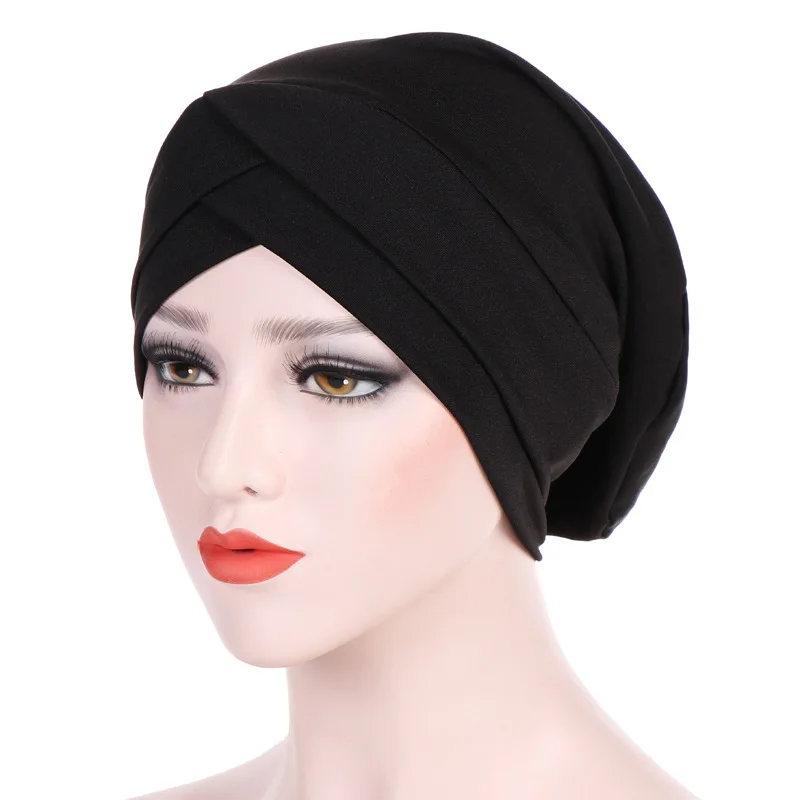 

Muslim Women Stretchy Under Hijab Caps Islamic Wrap Forehead Cross Turban Bonnet Musulman Femme Underscarf Cap Inner Hijabs