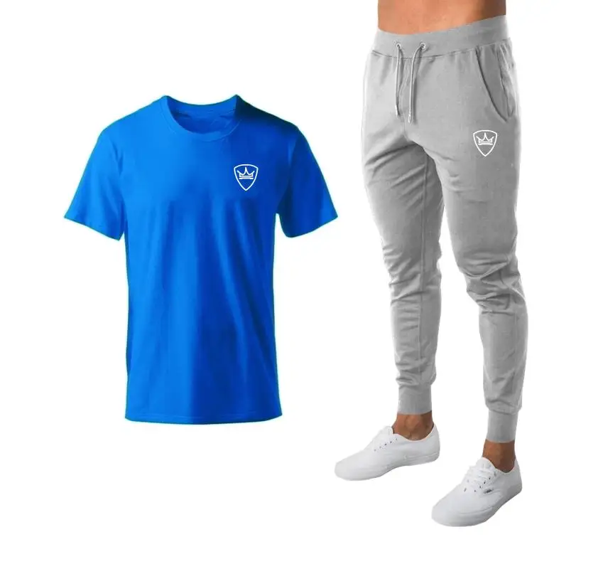 2020 fashion brand clothing men summer T-shirt + pants man sports suit tracksuit two-piece fitness Casual Brand Pants  Спорт