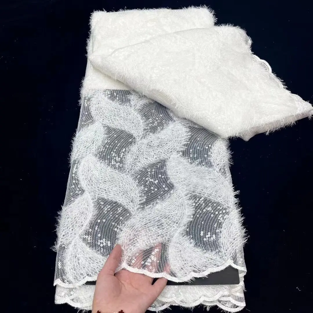 Tela de encaje 100% algod&oacute;n para boda, tejido bordado de gasa francesa y Suiza, de alta calidad, 5 yardas, 2021-0