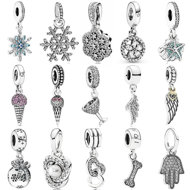 

Женские серебряные подвески, угловые перья, мороженое, цветочный коктейльный стеклянный кулон, бусина, подходит для популярного браслета, ...