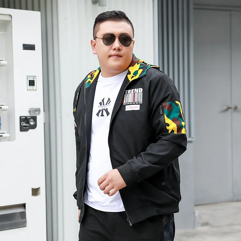 Осенняя куртка Мужская одежда черная Свободная куртка-бомбер с капюшоном