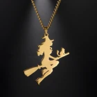 Нержавеющая сталь Skyrim Ведьмак метла кошка ожерелье для женщин девушек золотой цвет мультфильм цепи ожерелья модные ювелирные изделия оптовая продажа