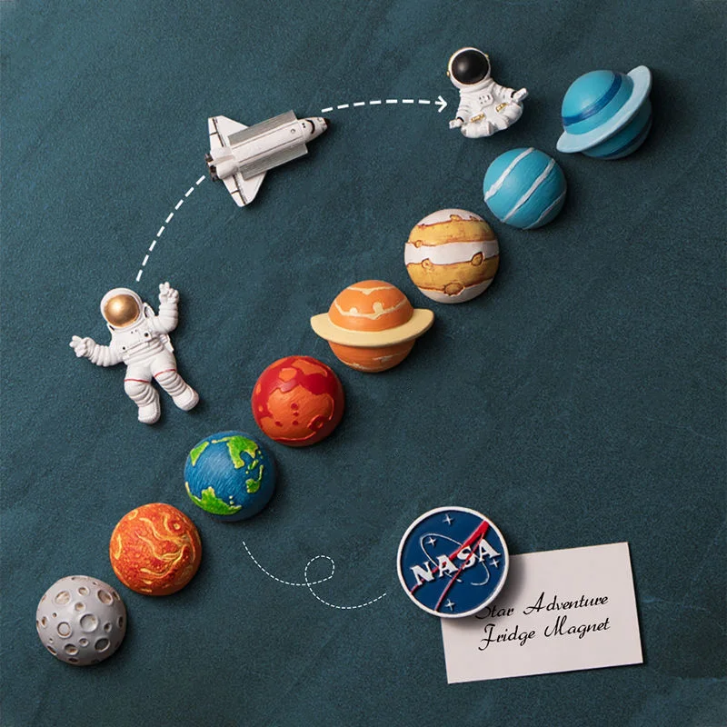 Cartoon 3D Astronaut Refridgator Magnets Creative Planet Moon Sun Fridge Magnet Sticker Home Decoration Space Shuttle Magnet