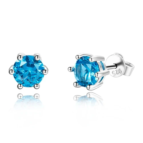 Sky Blue Серебряные серьги женские 925 серебряные ювелирные изделия серьги-гвоздики с АААА циркониевым кристаллом вечерние подарки на день рождения для женщин - Цвет камня: Sky Blue